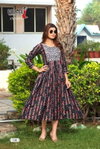 Amaira By Deecee Chanderi Print Embroidered Flared Long Kurtis

